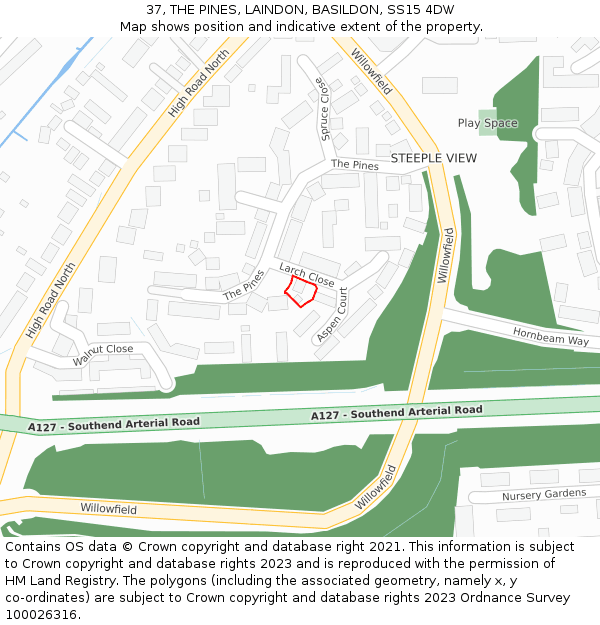 37, THE PINES, LAINDON, BASILDON, SS15 4DW: Location map and indicative extent of plot