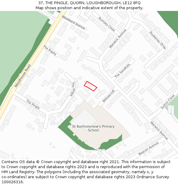 37, THE PINGLE, QUORN, LOUGHBOROUGH, LE12 8FQ: Location map and indicative extent of plot