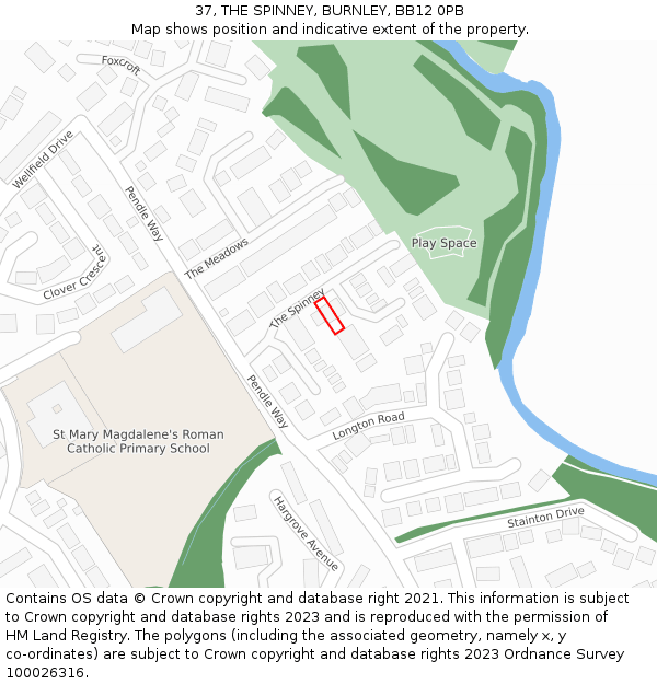 37, THE SPINNEY, BURNLEY, BB12 0PB: Location map and indicative extent of plot