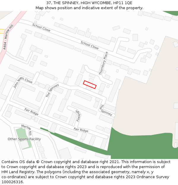 37, THE SPINNEY, HIGH WYCOMBE, HP11 1QE: Location map and indicative extent of plot