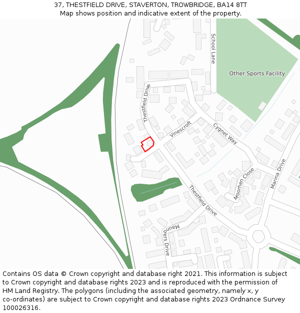 37, THESTFIELD DRIVE, STAVERTON, TROWBRIDGE, BA14 8TT: Location map and indicative extent of plot