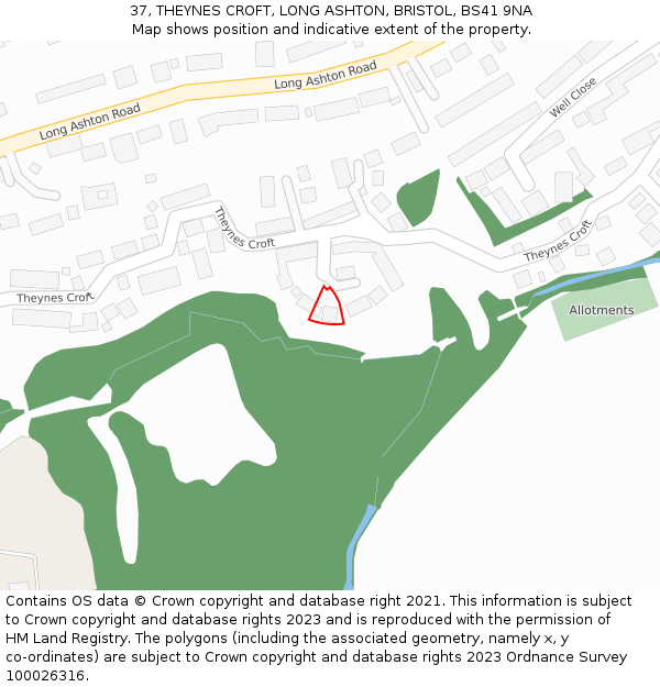 37, THEYNES CROFT, LONG ASHTON, BRISTOL, BS41 9NA: Location map and indicative extent of plot