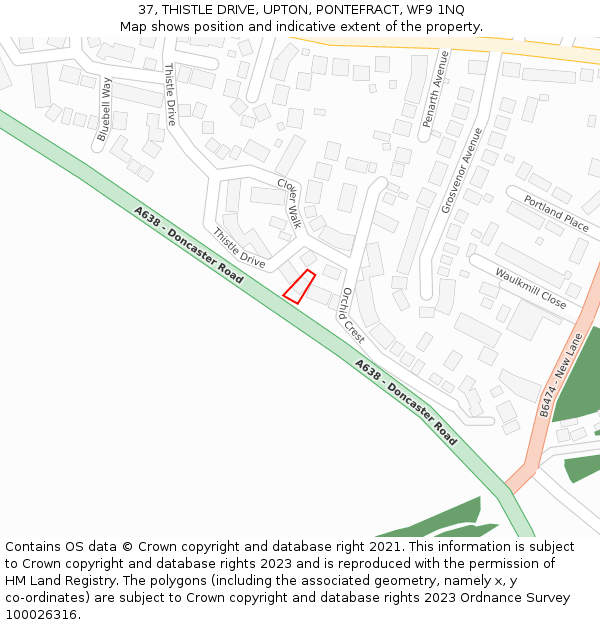 37, THISTLE DRIVE, UPTON, PONTEFRACT, WF9 1NQ: Location map and indicative extent of plot