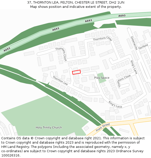 37, THORNTON LEA, PELTON, CHESTER LE STREET, DH2 1UN: Location map and indicative extent of plot