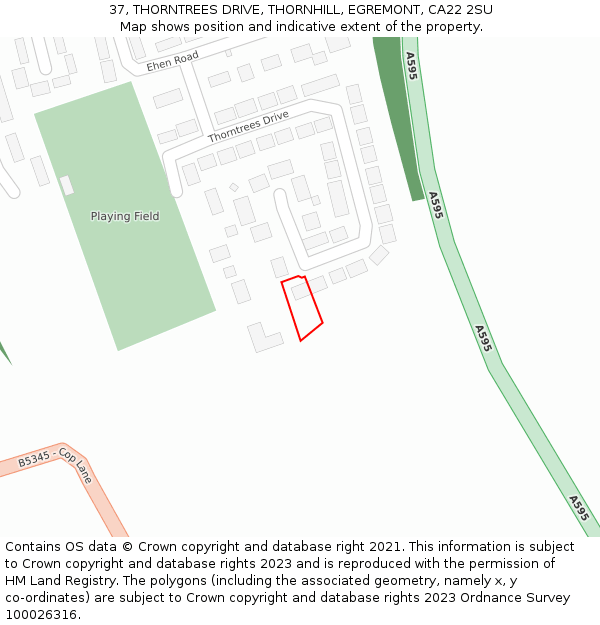 37, THORNTREES DRIVE, THORNHILL, EGREMONT, CA22 2SU: Location map and indicative extent of plot