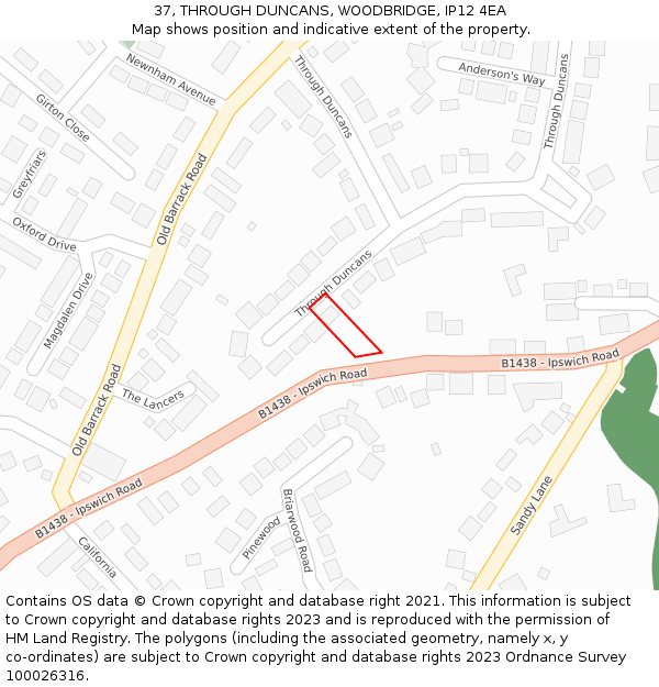 37, THROUGH DUNCANS, WOODBRIDGE, IP12 4EA: Location map and indicative extent of plot