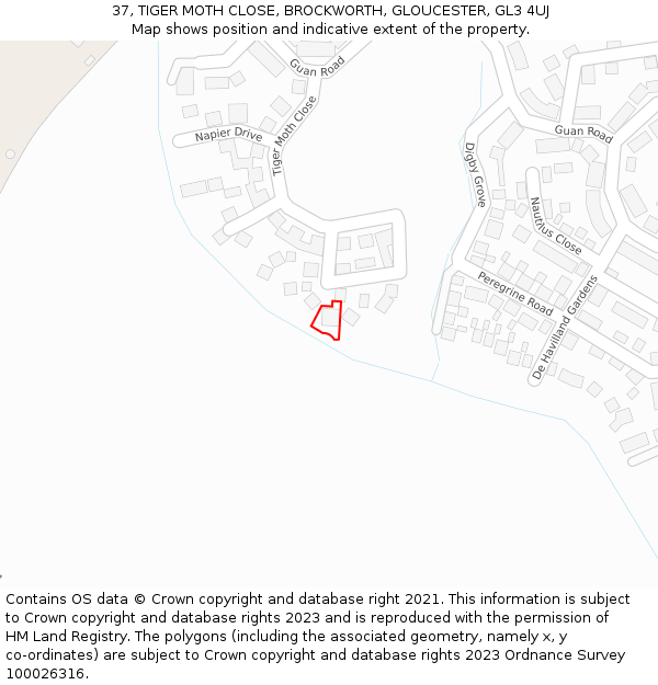 37, TIGER MOTH CLOSE, BROCKWORTH, GLOUCESTER, GL3 4UJ: Location map and indicative extent of plot