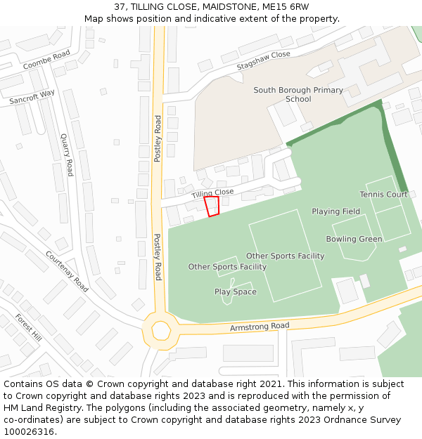 37, TILLING CLOSE, MAIDSTONE, ME15 6RW: Location map and indicative extent of plot