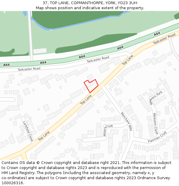 37, TOP LANE, COPMANTHORPE, YORK, YO23 3UH: Location map and indicative extent of plot