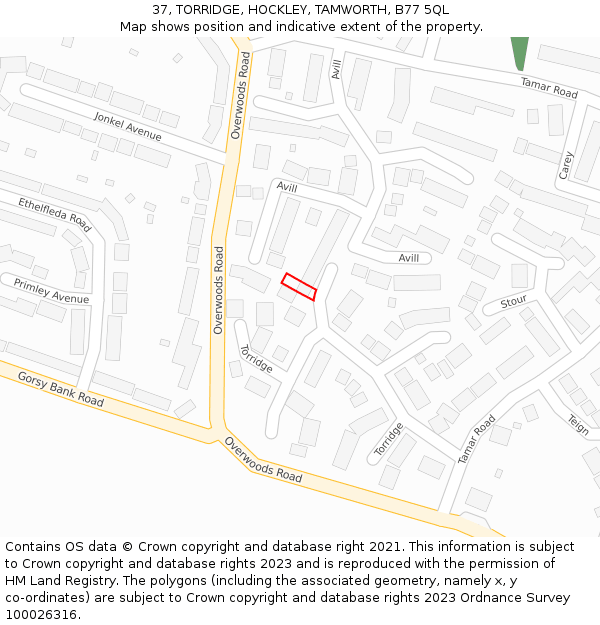 37, TORRIDGE, HOCKLEY, TAMWORTH, B77 5QL: Location map and indicative extent of plot