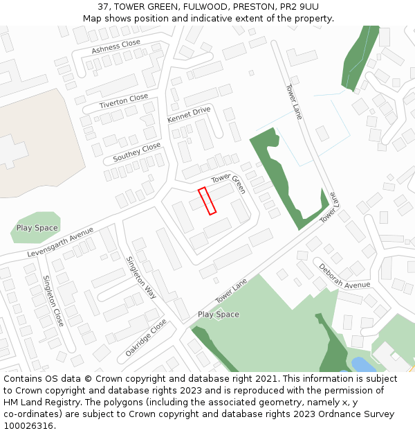 37, TOWER GREEN, FULWOOD, PRESTON, PR2 9UU: Location map and indicative extent of plot