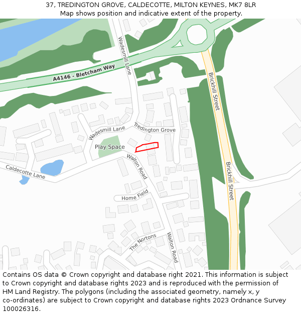 37, TREDINGTON GROVE, CALDECOTTE, MILTON KEYNES, MK7 8LR: Location map and indicative extent of plot