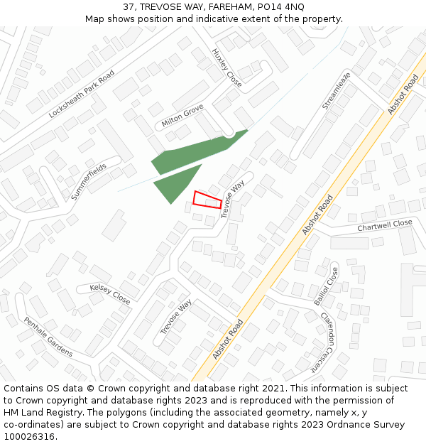 37, TREVOSE WAY, FAREHAM, PO14 4NQ: Location map and indicative extent of plot