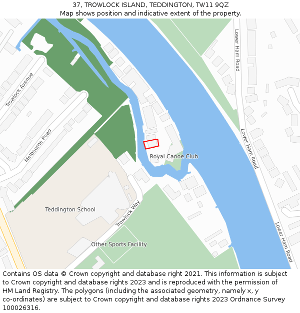 37, TROWLOCK ISLAND, TEDDINGTON, TW11 9QZ: Location map and indicative extent of plot