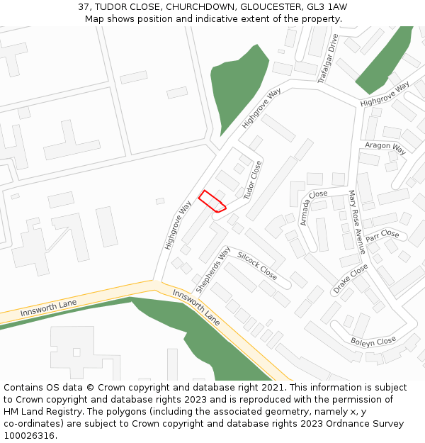 37, TUDOR CLOSE, CHURCHDOWN, GLOUCESTER, GL3 1AW: Location map and indicative extent of plot