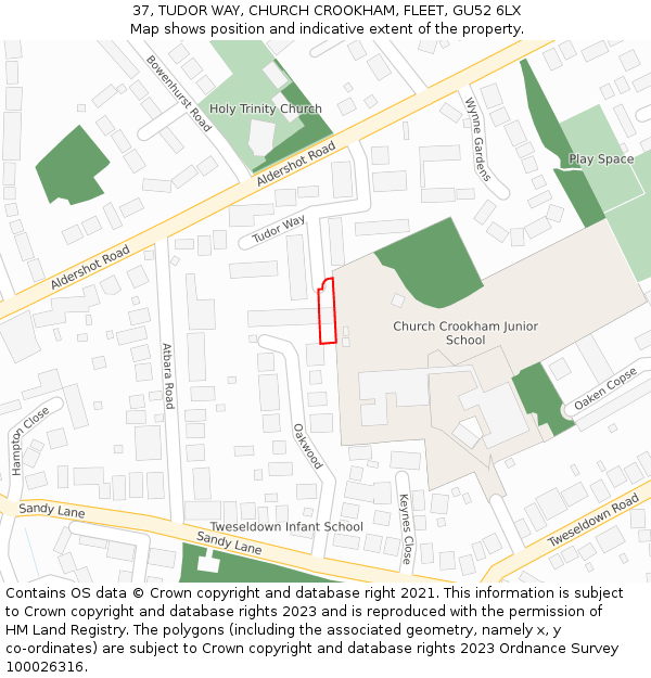 37, TUDOR WAY, CHURCH CROOKHAM, FLEET, GU52 6LX: Location map and indicative extent of plot