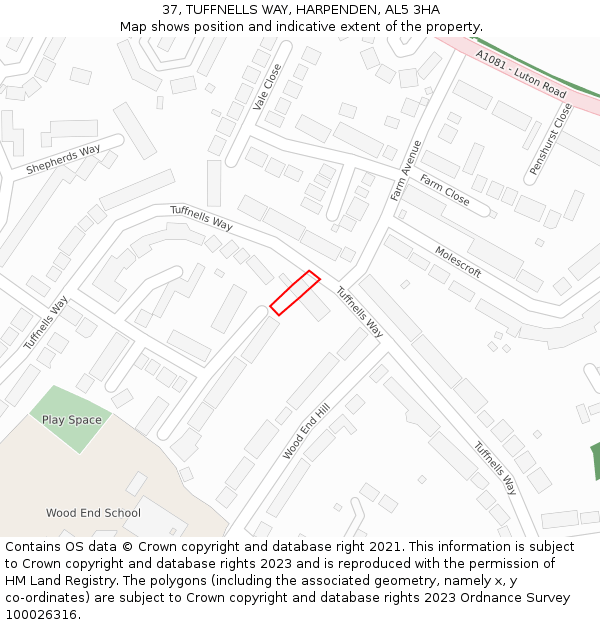 37, TUFFNELLS WAY, HARPENDEN, AL5 3HA: Location map and indicative extent of plot