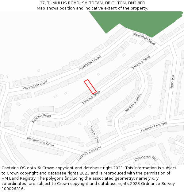 37, TUMULUS ROAD, SALTDEAN, BRIGHTON, BN2 8FR: Location map and indicative extent of plot
