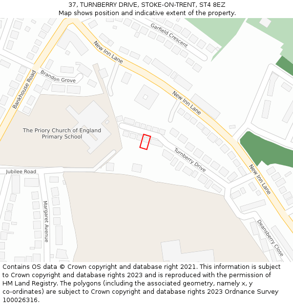 37, TURNBERRY DRIVE, STOKE-ON-TRENT, ST4 8EZ: Location map and indicative extent of plot