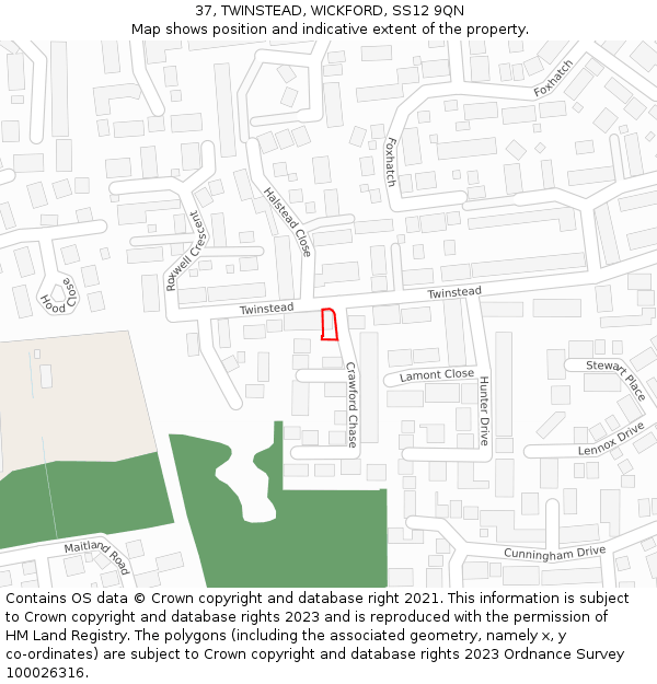37, TWINSTEAD, WICKFORD, SS12 9QN: Location map and indicative extent of plot