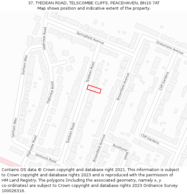 37, TYEDEAN ROAD, TELSCOMBE CLIFFS, PEACEHAVEN, BN10 7AT: Location map and indicative extent of plot