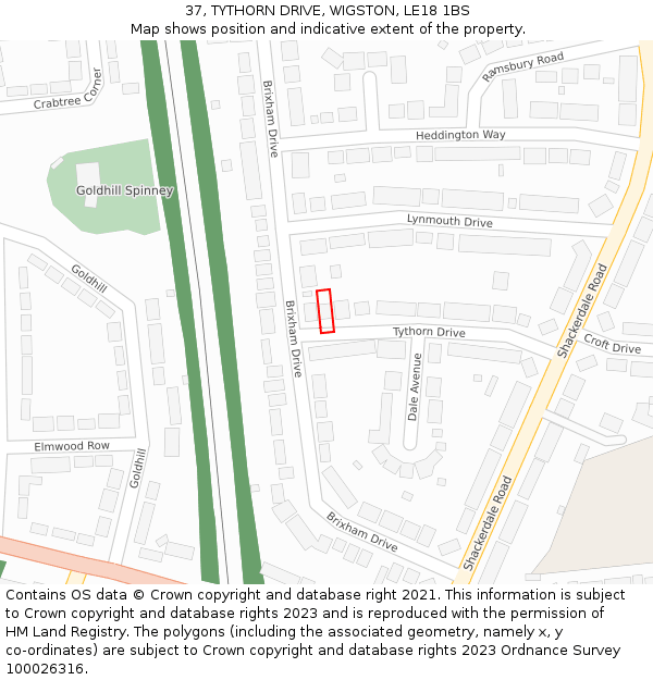 37, TYTHORN DRIVE, WIGSTON, LE18 1BS: Location map and indicative extent of plot