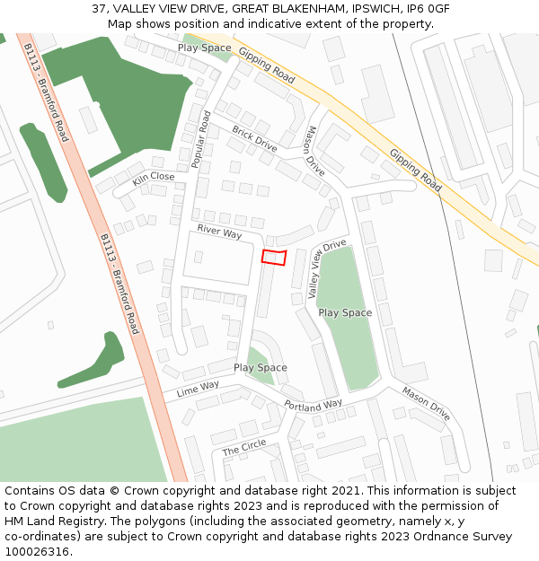 37, VALLEY VIEW DRIVE, GREAT BLAKENHAM, IPSWICH, IP6 0GF: Location map and indicative extent of plot