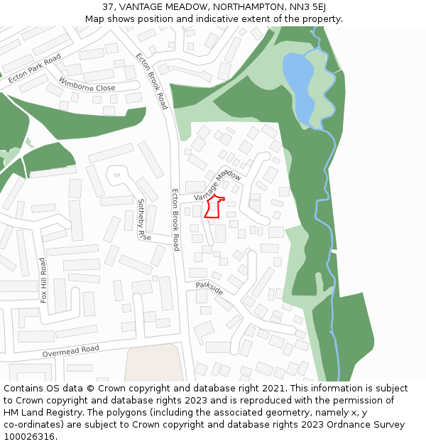 37, VANTAGE MEADOW, NORTHAMPTON, NN3 5EJ: Location map and indicative extent of plot