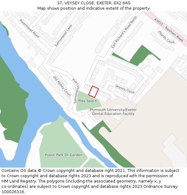 37, VEYSEY CLOSE, EXETER, EX2 6AS: Location map and indicative extent of plot