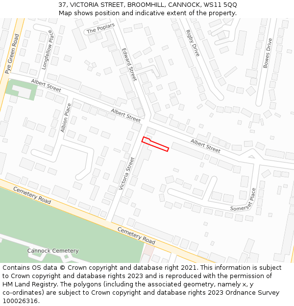 37, VICTORIA STREET, BROOMHILL, CANNOCK, WS11 5QQ: Location map and indicative extent of plot