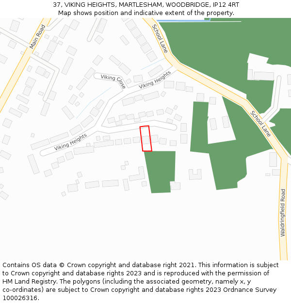 37, VIKING HEIGHTS, MARTLESHAM, WOODBRIDGE, IP12 4RT: Location map and indicative extent of plot