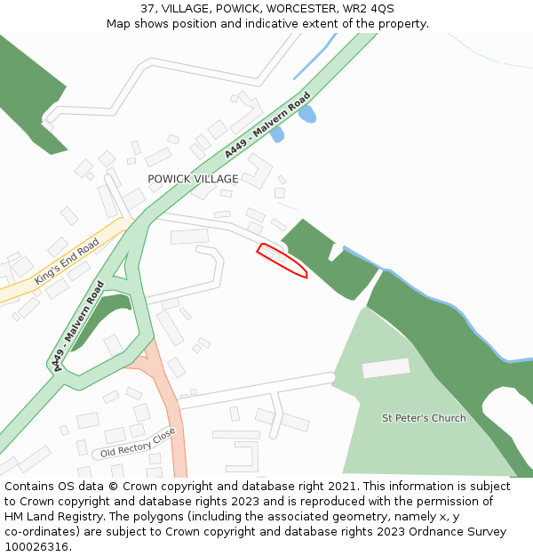 37, VILLAGE, POWICK, WORCESTER, WR2 4QS: Location map and indicative extent of plot