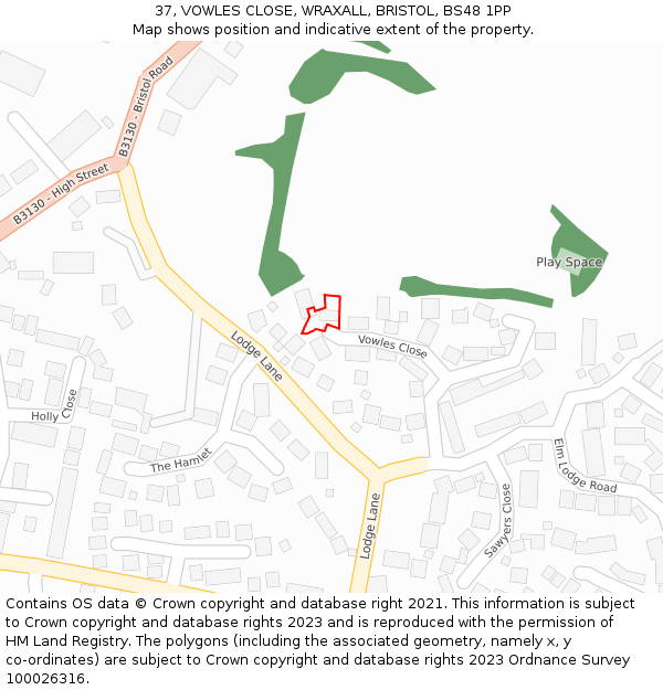 37, VOWLES CLOSE, WRAXALL, BRISTOL, BS48 1PP: Location map and indicative extent of plot