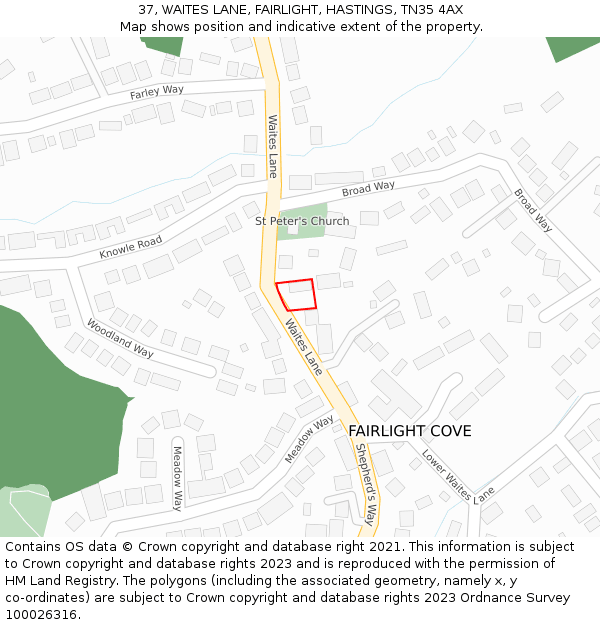 37, WAITES LANE, FAIRLIGHT, HASTINGS, TN35 4AX: Location map and indicative extent of plot