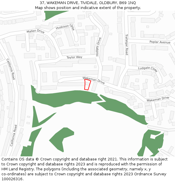 37, WAKEMAN DRIVE, TIVIDALE, OLDBURY, B69 1NQ: Location map and indicative extent of plot