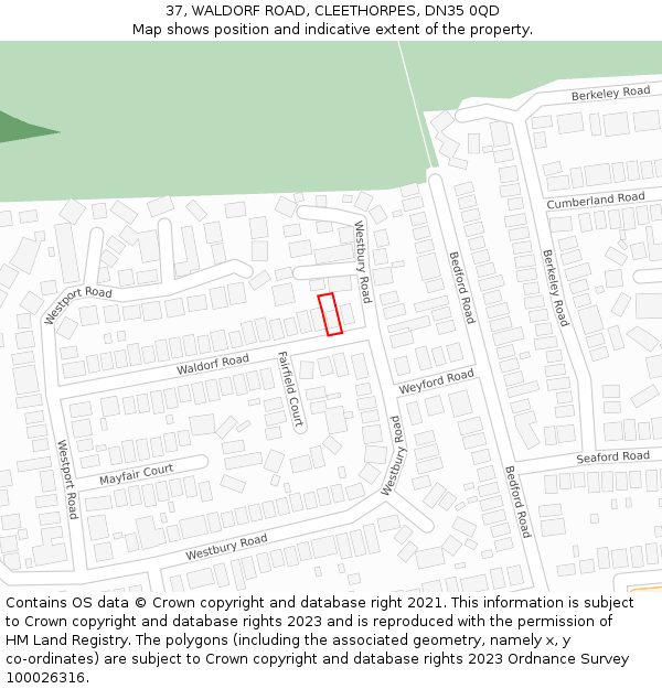 37, WALDORF ROAD, CLEETHORPES, DN35 0QD: Location map and indicative extent of plot