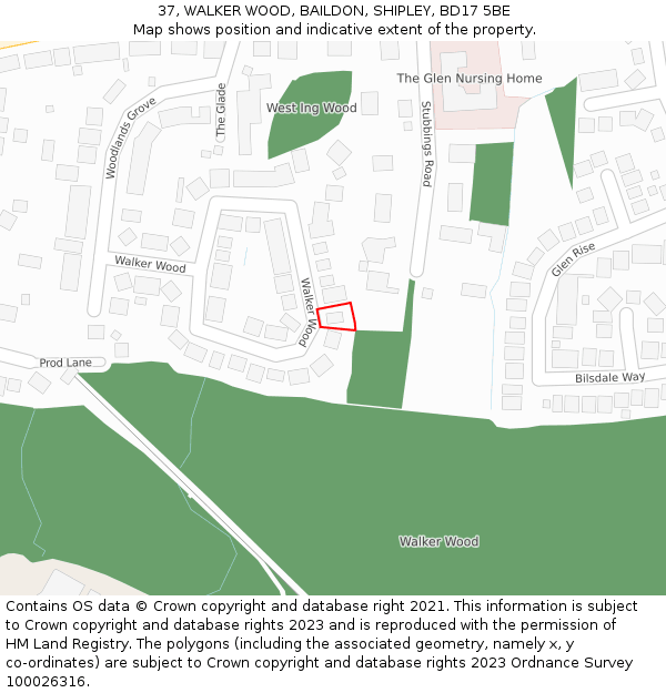 37, WALKER WOOD, BAILDON, SHIPLEY, BD17 5BE: Location map and indicative extent of plot