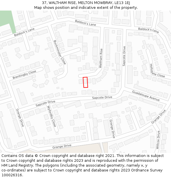 37, WALTHAM RISE, MELTON MOWBRAY, LE13 1EJ: Location map and indicative extent of plot