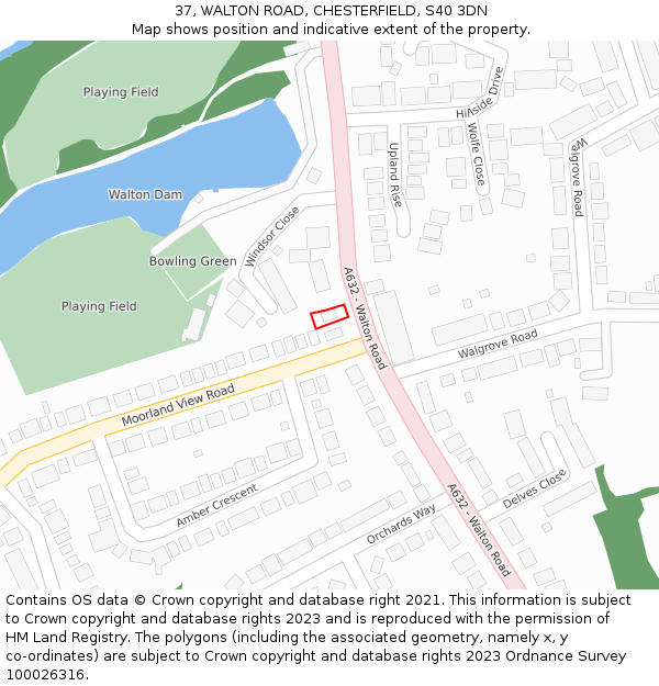 37, WALTON ROAD, CHESTERFIELD, S40 3DN: Location map and indicative extent of plot