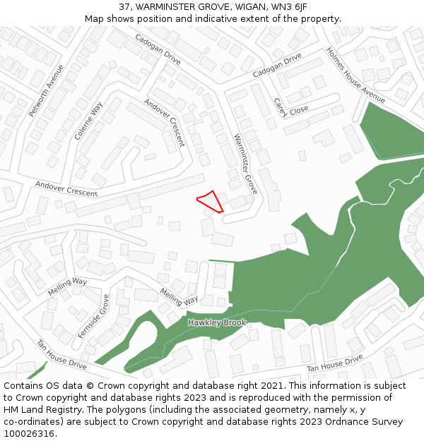 37, WARMINSTER GROVE, WIGAN, WN3 6JF: Location map and indicative extent of plot