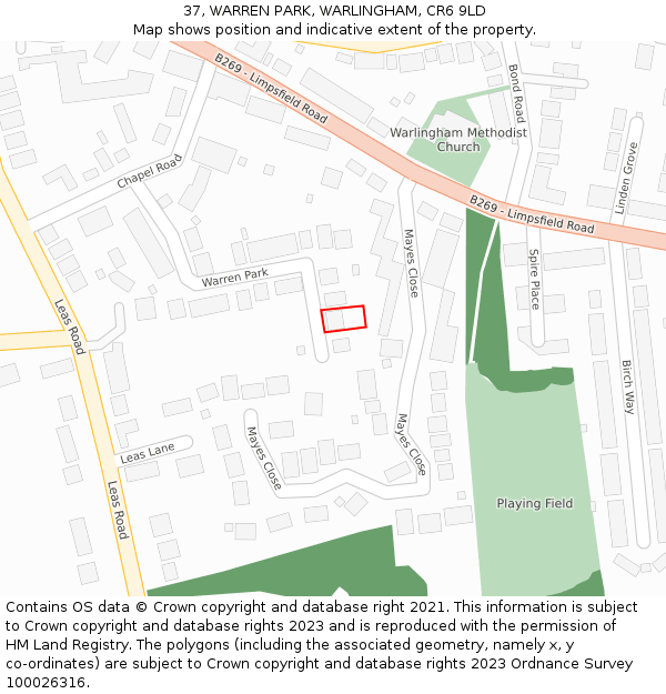 37, WARREN PARK, WARLINGHAM, CR6 9LD: Location map and indicative extent of plot