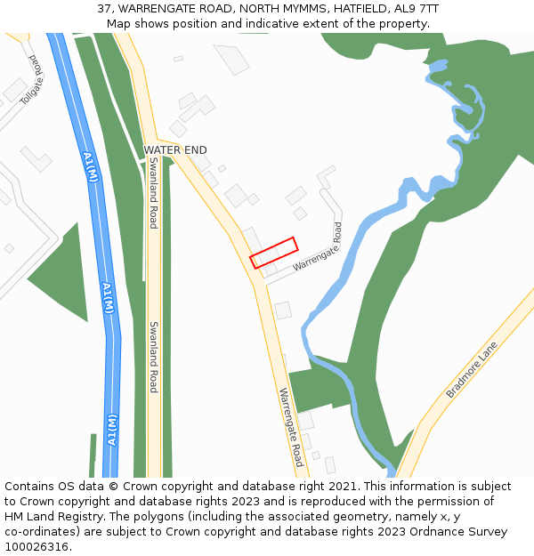 37, WARRENGATE ROAD, NORTH MYMMS, HATFIELD, AL9 7TT: Location map and indicative extent of plot