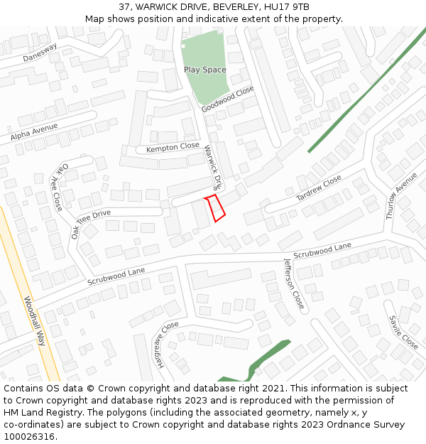 37, WARWICK DRIVE, BEVERLEY, HU17 9TB: Location map and indicative extent of plot