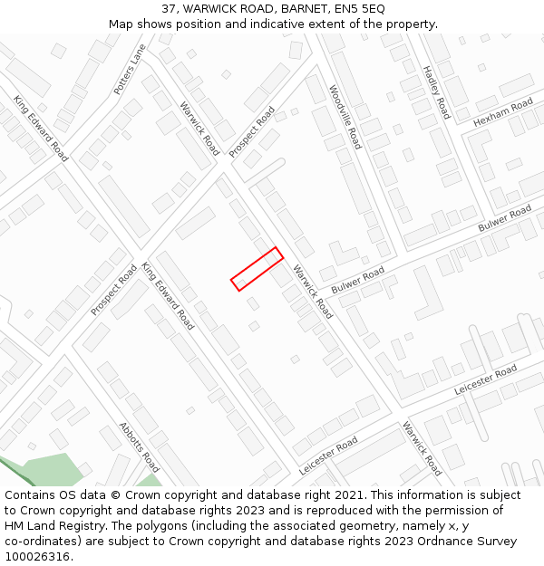 37, WARWICK ROAD, BARNET, EN5 5EQ: Location map and indicative extent of plot