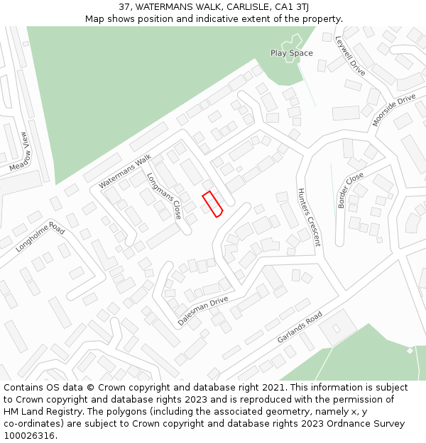 37, WATERMANS WALK, CARLISLE, CA1 3TJ: Location map and indicative extent of plot