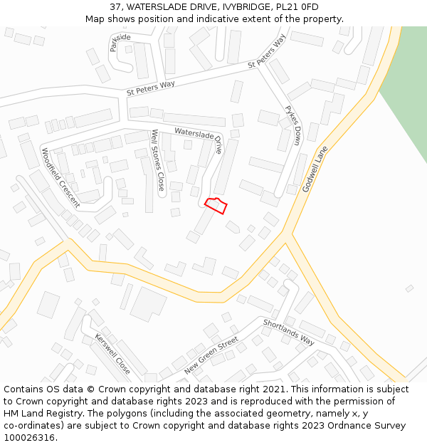 37, WATERSLADE DRIVE, IVYBRIDGE, PL21 0FD: Location map and indicative extent of plot