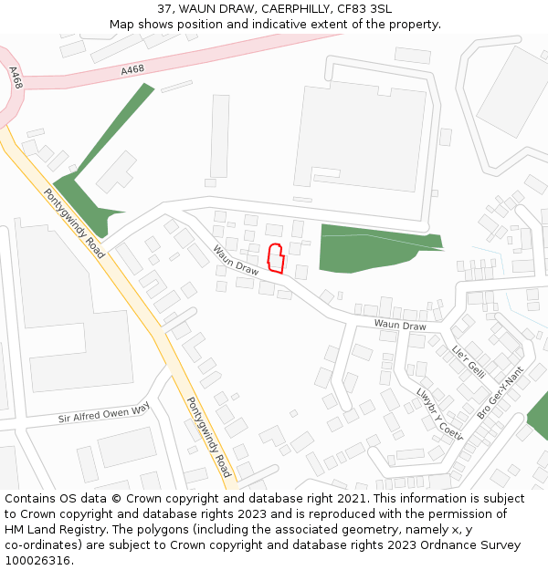 37, WAUN DRAW, CAERPHILLY, CF83 3SL: Location map and indicative extent of plot