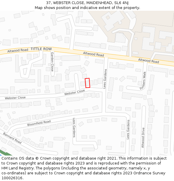 37, WEBSTER CLOSE, MAIDENHEAD, SL6 4NJ: Location map and indicative extent of plot