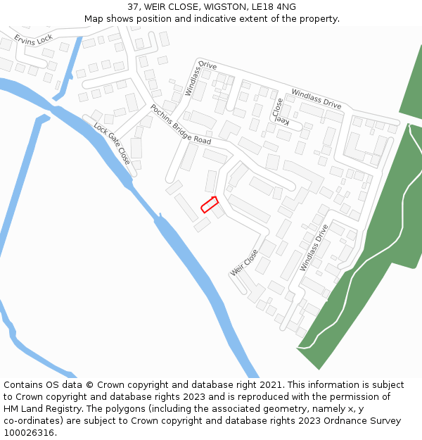 37, WEIR CLOSE, WIGSTON, LE18 4NG: Location map and indicative extent of plot