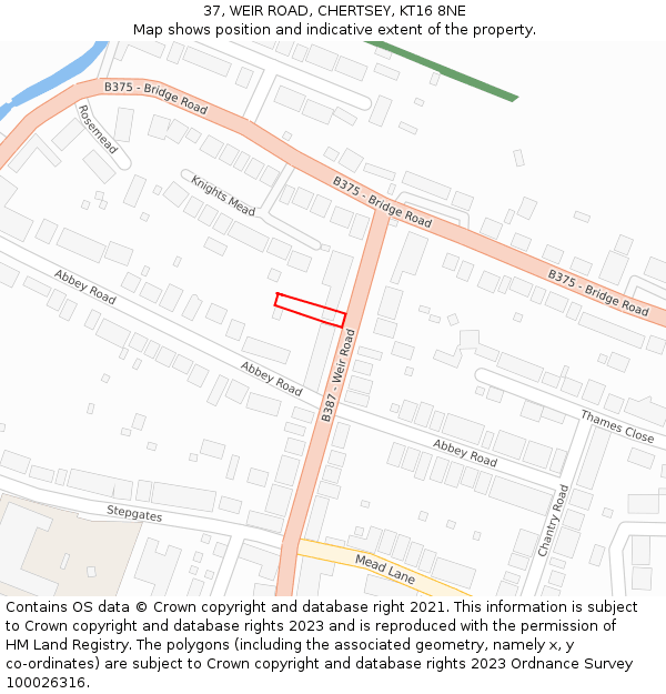 37, WEIR ROAD, CHERTSEY, KT16 8NE: Location map and indicative extent of plot